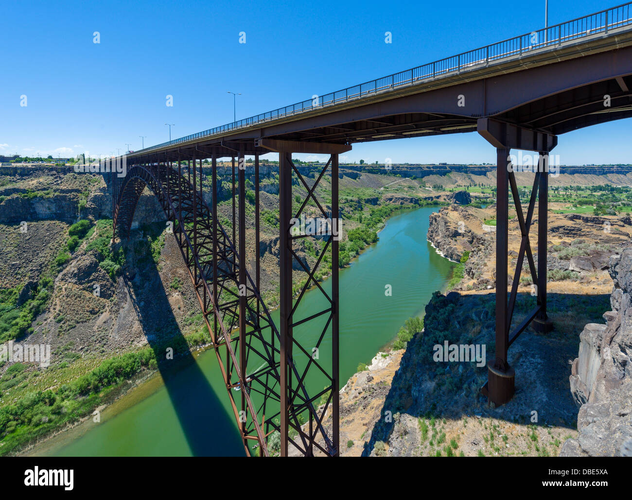 Perrine Bridge over Snake River Canyon, un ben noto spot per BASE jumping, Twin Falls, Idaho, Stati Uniti d'America Foto Stock