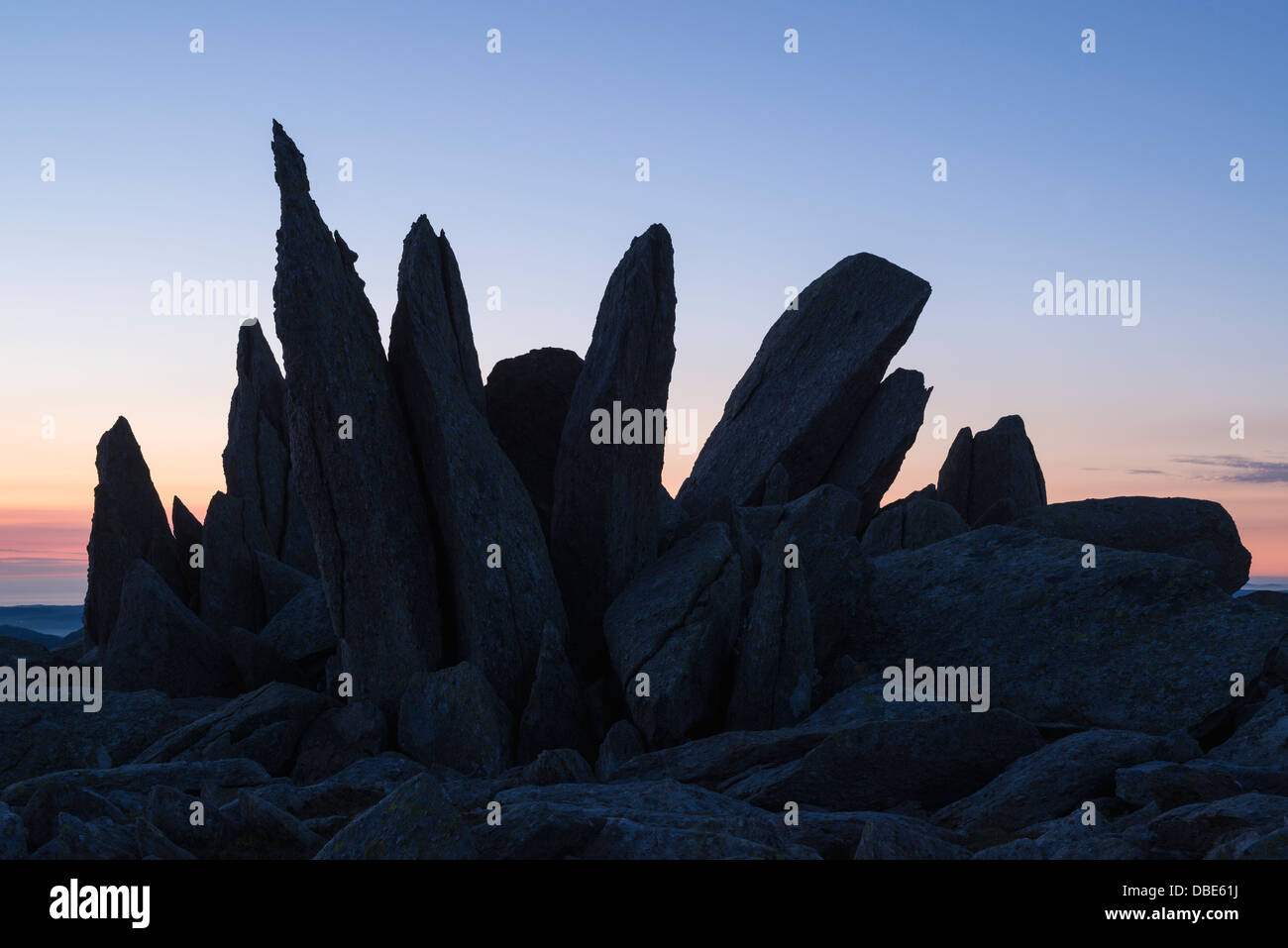 Vertice rocciose di Glyder Fach, Snowdonia National Park, il Galles Foto Stock