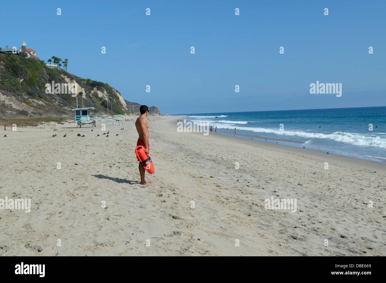 Zuma Beach con bagnino, Malibu, CA Foto Stock