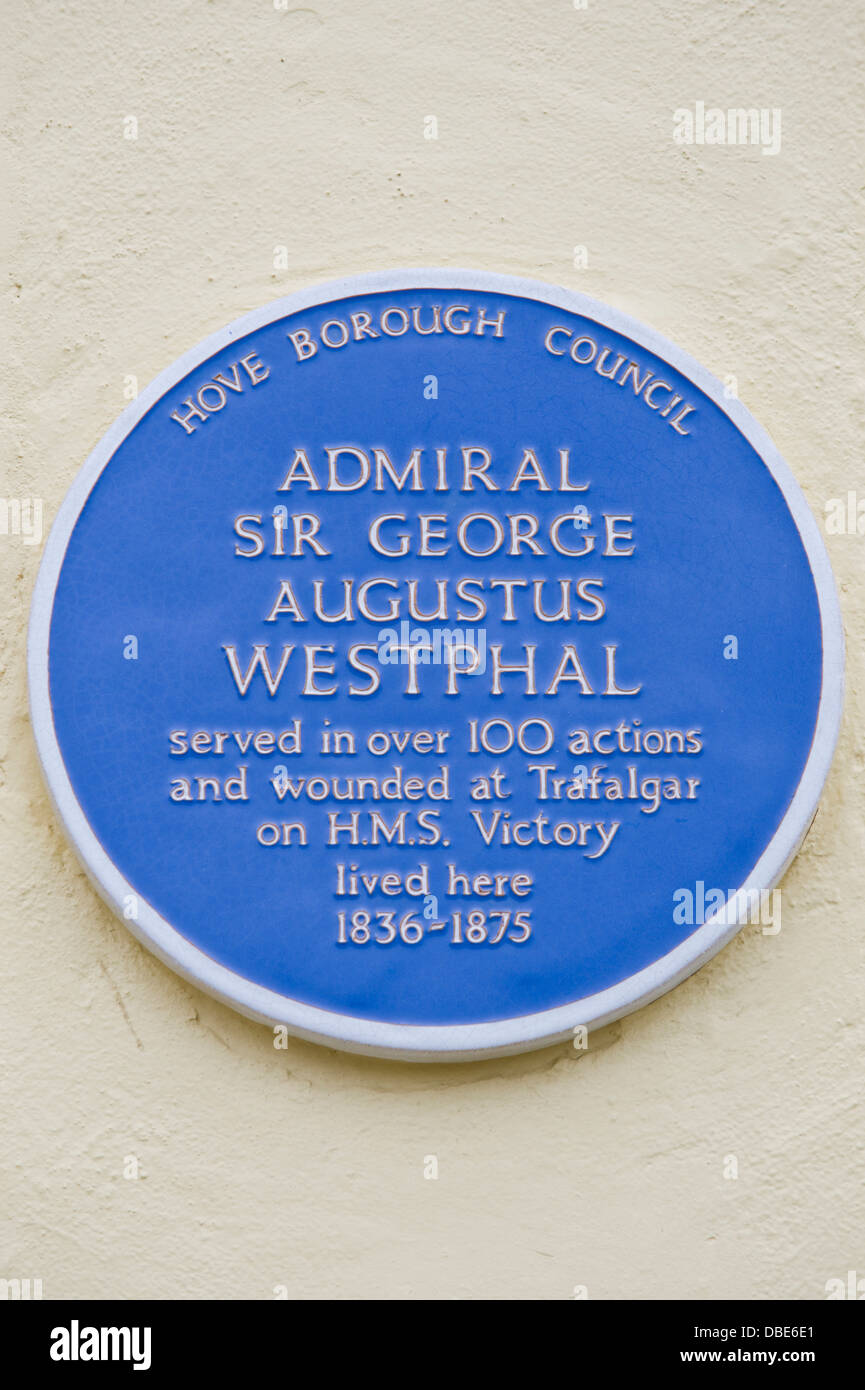 Patrimonio blu targa per l'ammiraglio sir George Augustus westphal at 2 Brunswick Square Brighton e Hove East Sussex England Regno Unito Foto Stock