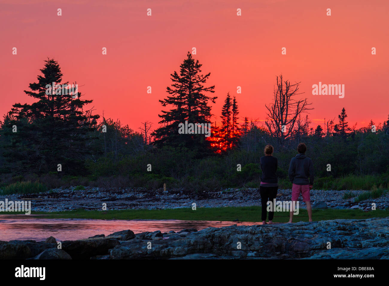 Parco nazionale di Acadia red sunset Foto Stock