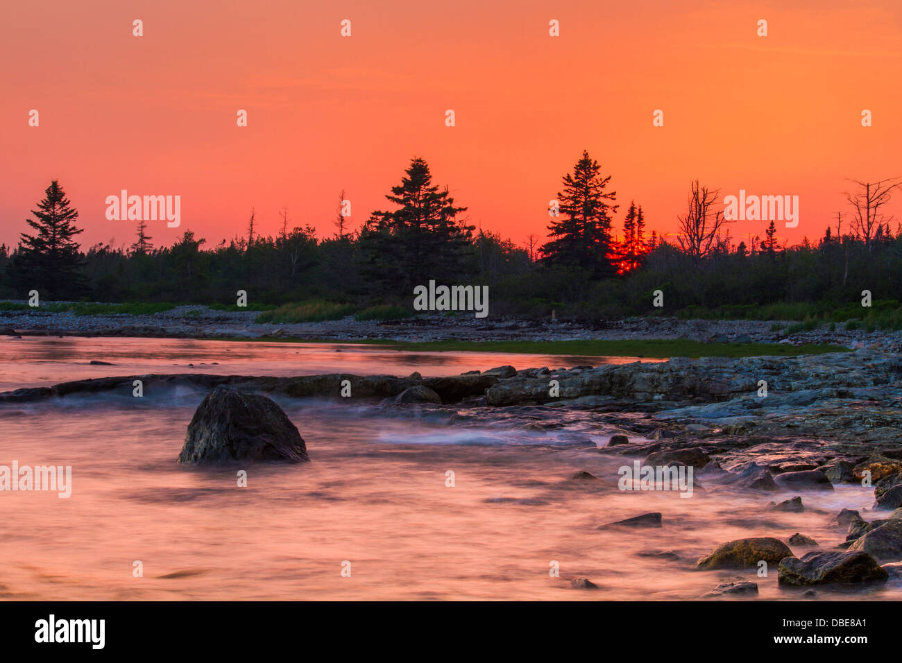 Tramonto spettacolare nell'isola di Mount Desert, Parco Nazionale di Acadia, Maine Foto Stock