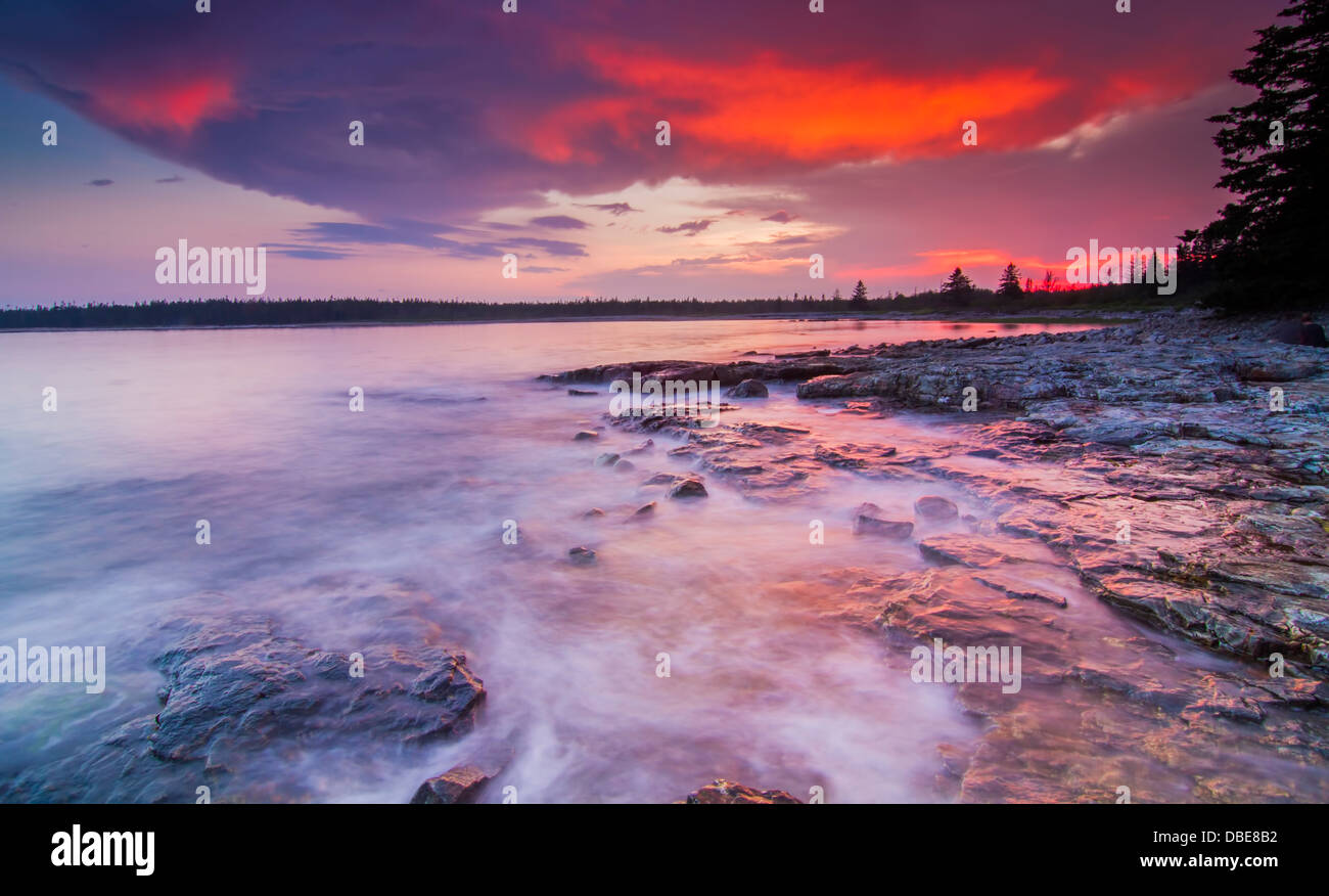 Tramonto spettacolare nell'isola di Mount Desert, Parco Nazionale di Acadia, Maine Foto Stock