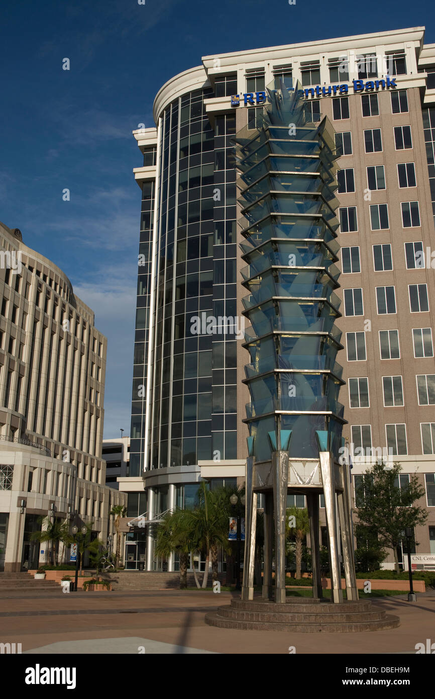 ORLANDO vetro luce di acciaio TOWER CITY HALL PLAZA downtown Orlando Florida USA Foto Stock