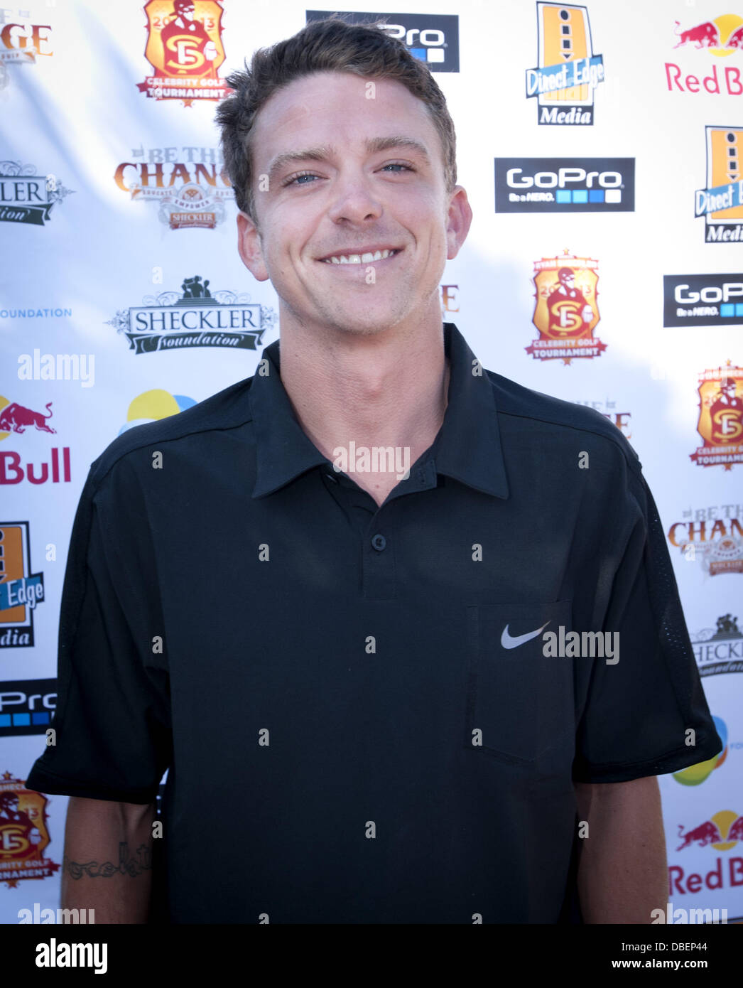 Rancho Palos Verdes, California, Stati Uniti d'America. 29 Luglio, 2013. Frequentando lunedì la sesta annuale 2013 Ryan Sheckler Celebrity Golf Tournament, JUSTIN ELDRIDGE, è un lo skateboarder professionista.db.jpg---7/29/13--FOTO DI DAVID BRO/ZUMA PREMERE---la sesta annuale 2013 Ryan Sheckler Celebrity Golf Tournament ha preso il via la mattina di lunedì al Trump National Golf Club in Rancho Palos Verdes. L'evento, sponsorizzato dalla Fondazione Sheckler, è destinato a beneficio e arricchire la vita di tutti i bambini così come gli atleti feriti in azione sport come lo skateboard e snowb Foto Stock
