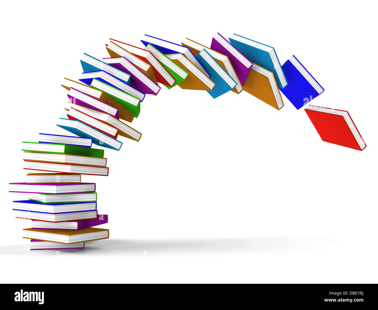 Pila di libri in caduta che rappresenta l apprendimento e l educazione Foto Stock
