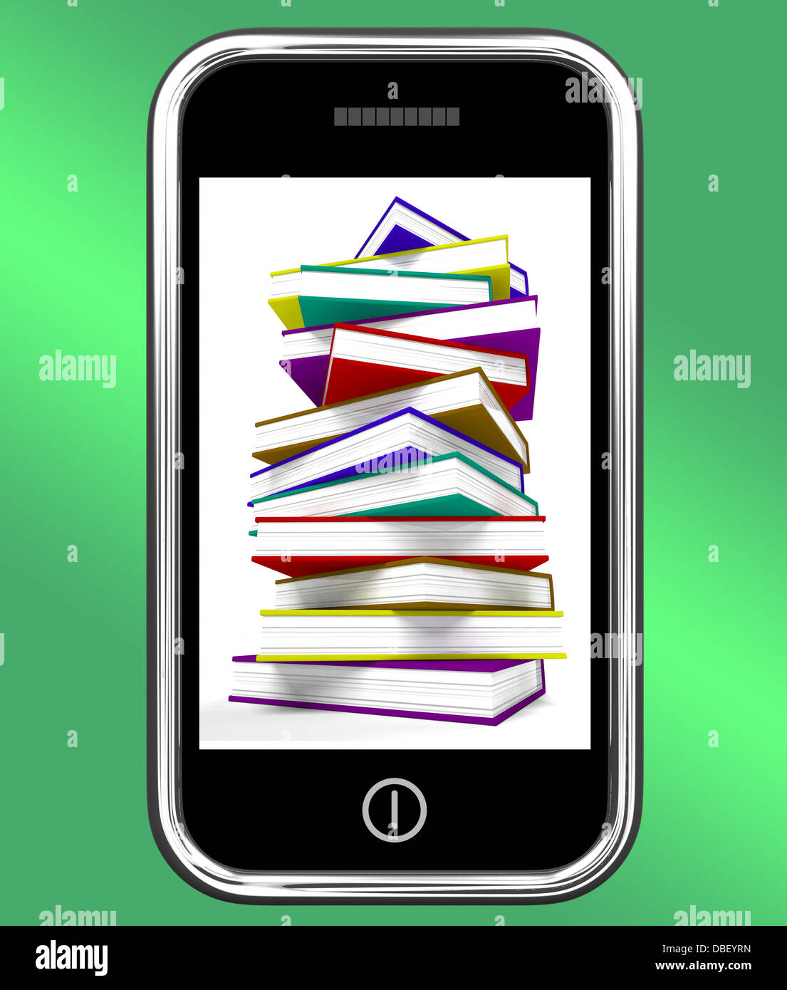 Telefono cellulare con libri mostra conoscenze Online Foto Stock
