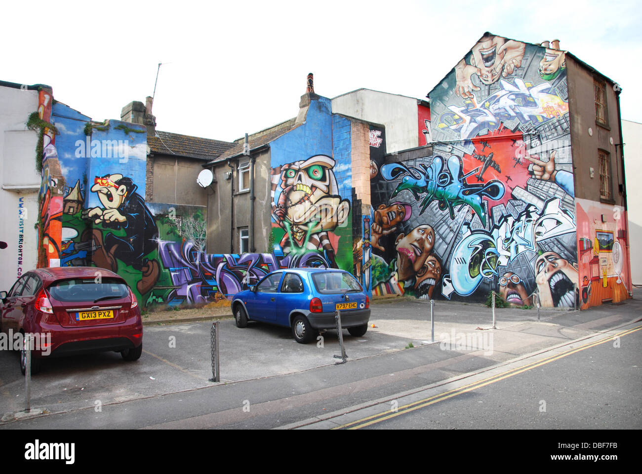 Art Graffiti nel North Laine distretto di Brighton, Regno Unito, Foto Stock