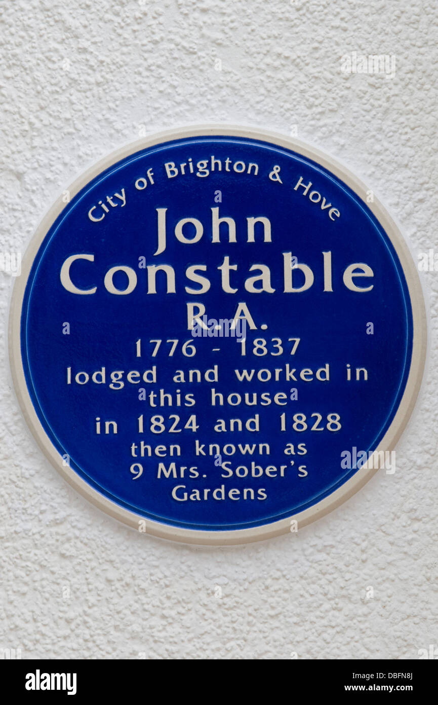 Patrimonio blu targa per l'artista John Constable dove ha presentato e ha lavorato presso la casa di Strada Sillwood Brighton e Hove East Sussex England Regno Unito Foto Stock
