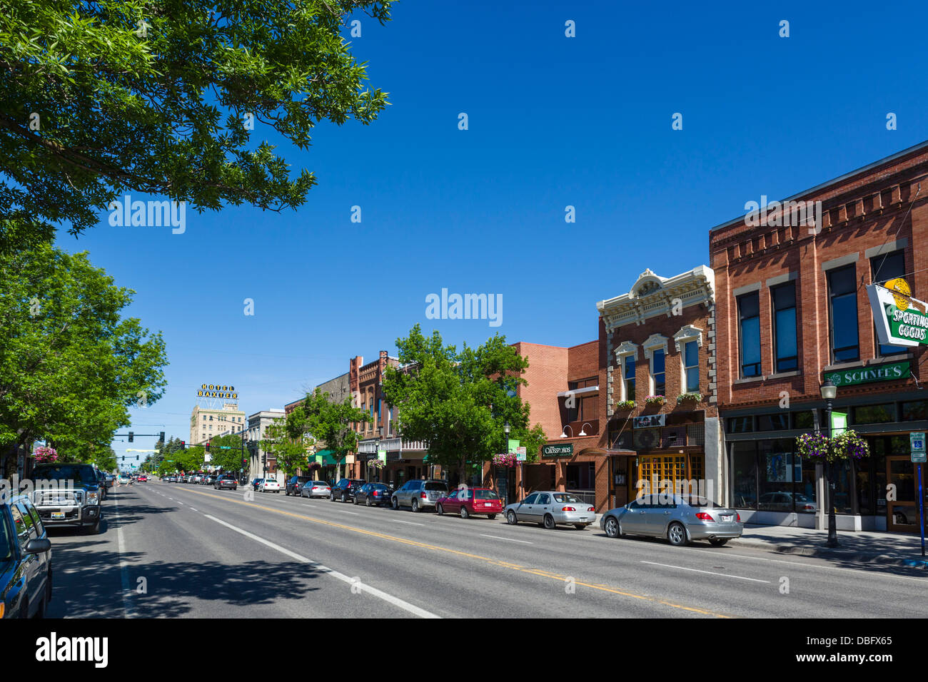 Strada principale nel centro di Bozeman, Montana, USA Foto Stock