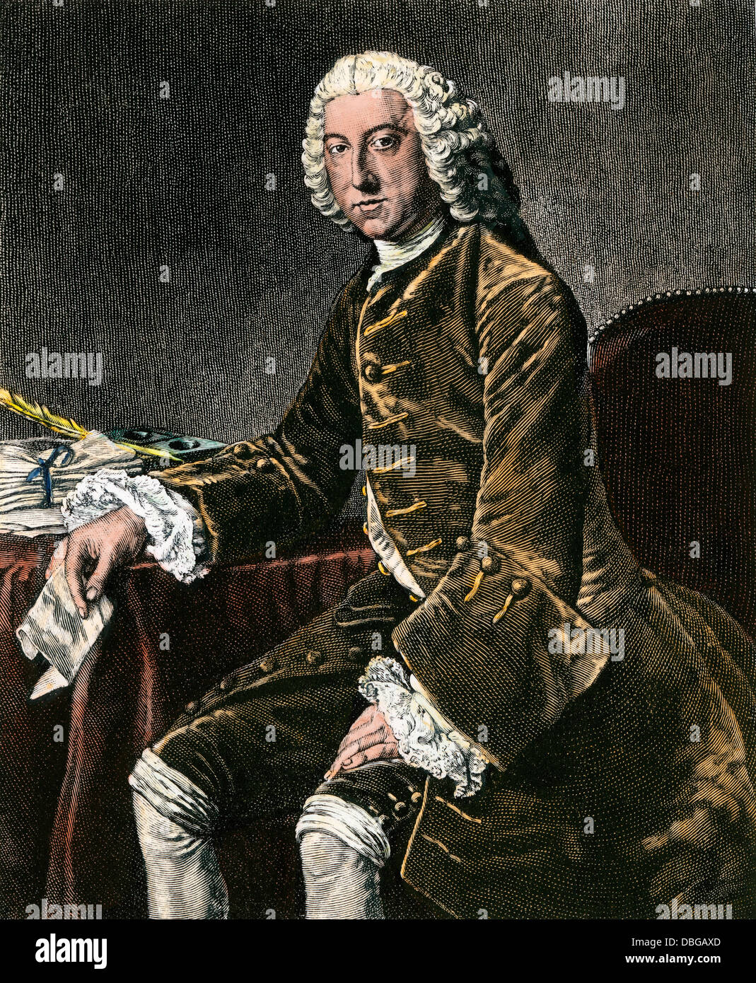 William Pitt, Conte di Chatham. Colorate a mano l'incisione Foto Stock