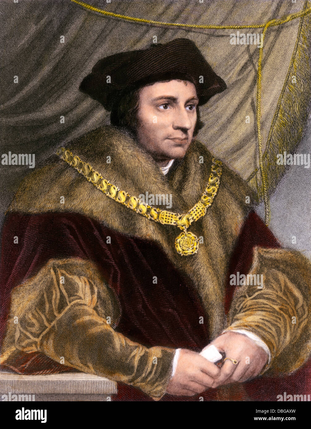 Statista inglese Thomas More. Colorate a mano incisione in acciaio Foto Stock