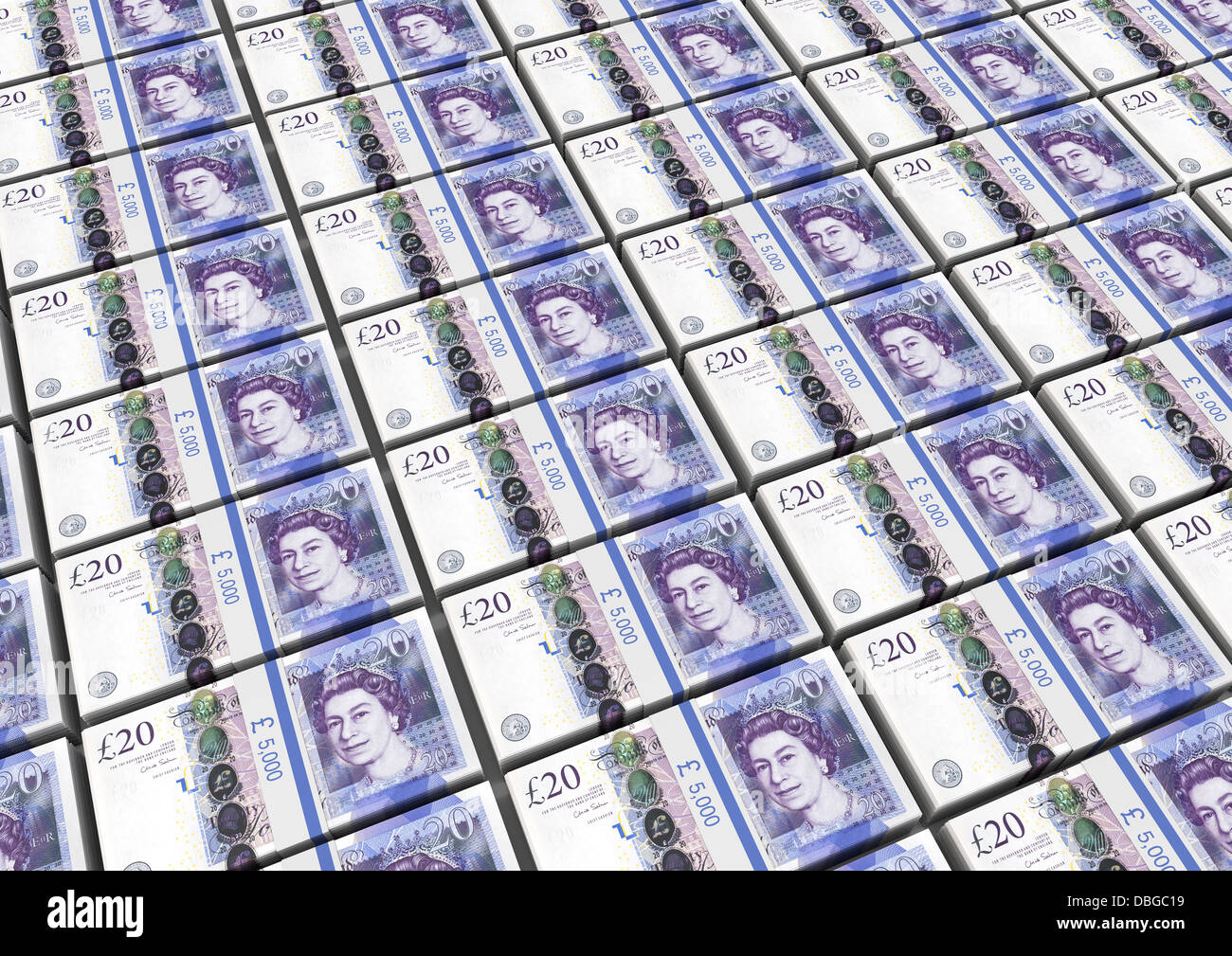 Denaro - Pile di sterline inglesi £ 20 Note telaio completo Foto Stock