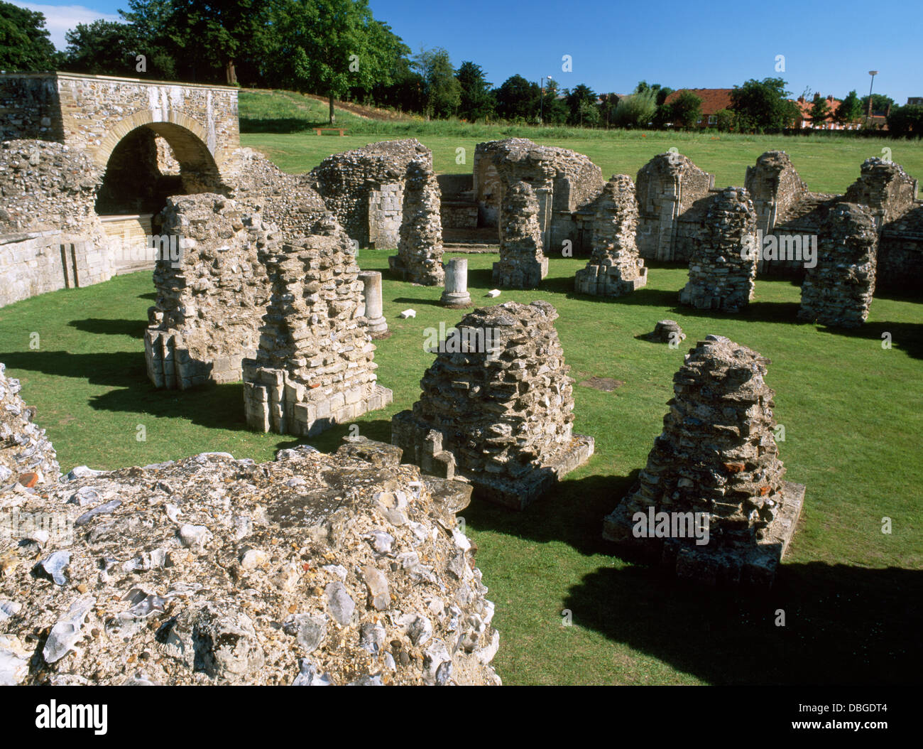 Rovinato cripta di Abate Scolland la chiesa normanna, St Augustine's Abbey, Canterbury, nel Kent, Inghilterra Foto Stock