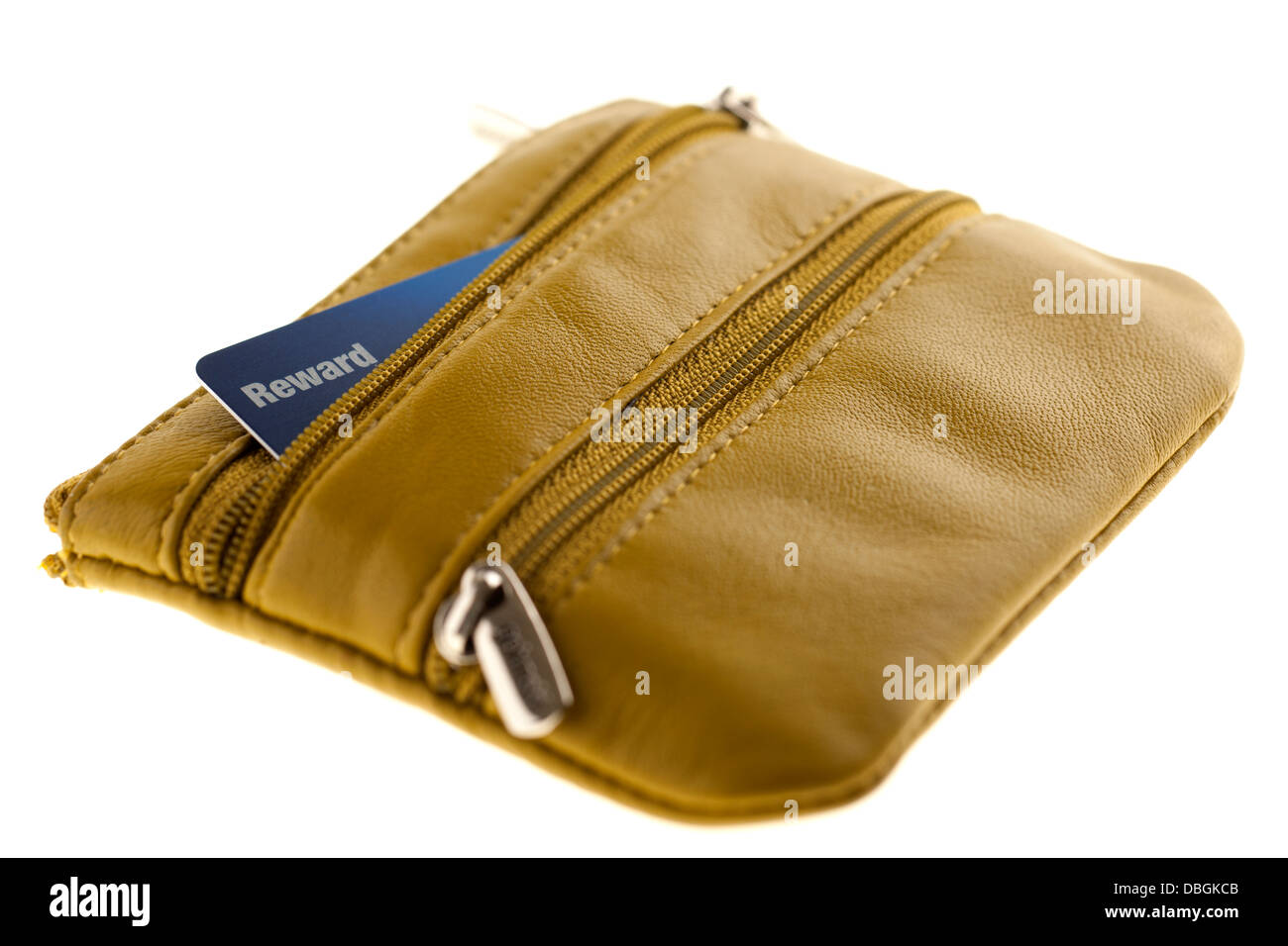 Premiare card in un giallo portamonete con zip Foto Stock