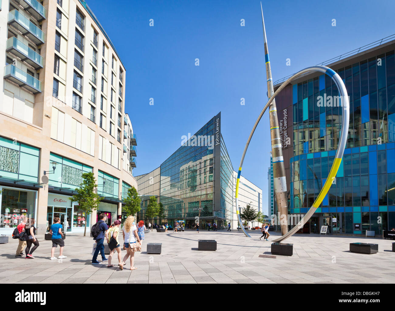 Cardiff City Centre, Hayes area pedonale di fronte al John Lewis Store, South Glamorgan South Wales UK GB EU Europe Foto Stock