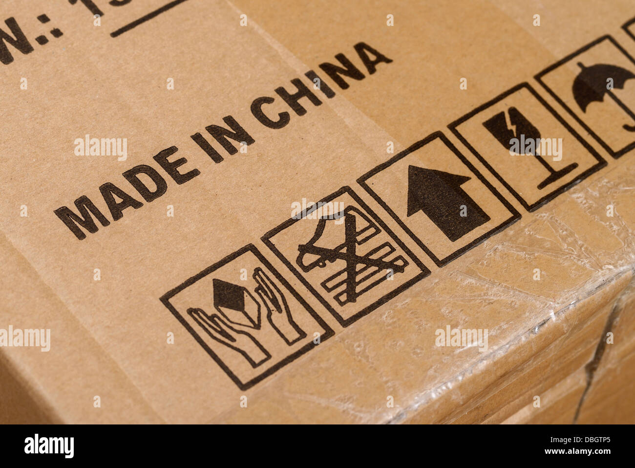 Fabbricato in Cina stampata su una scatola di cartone Foto Stock