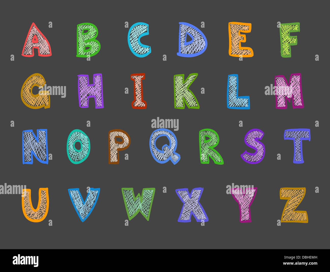 Cartoon disegnato a mano set abc on dark Foto Stock