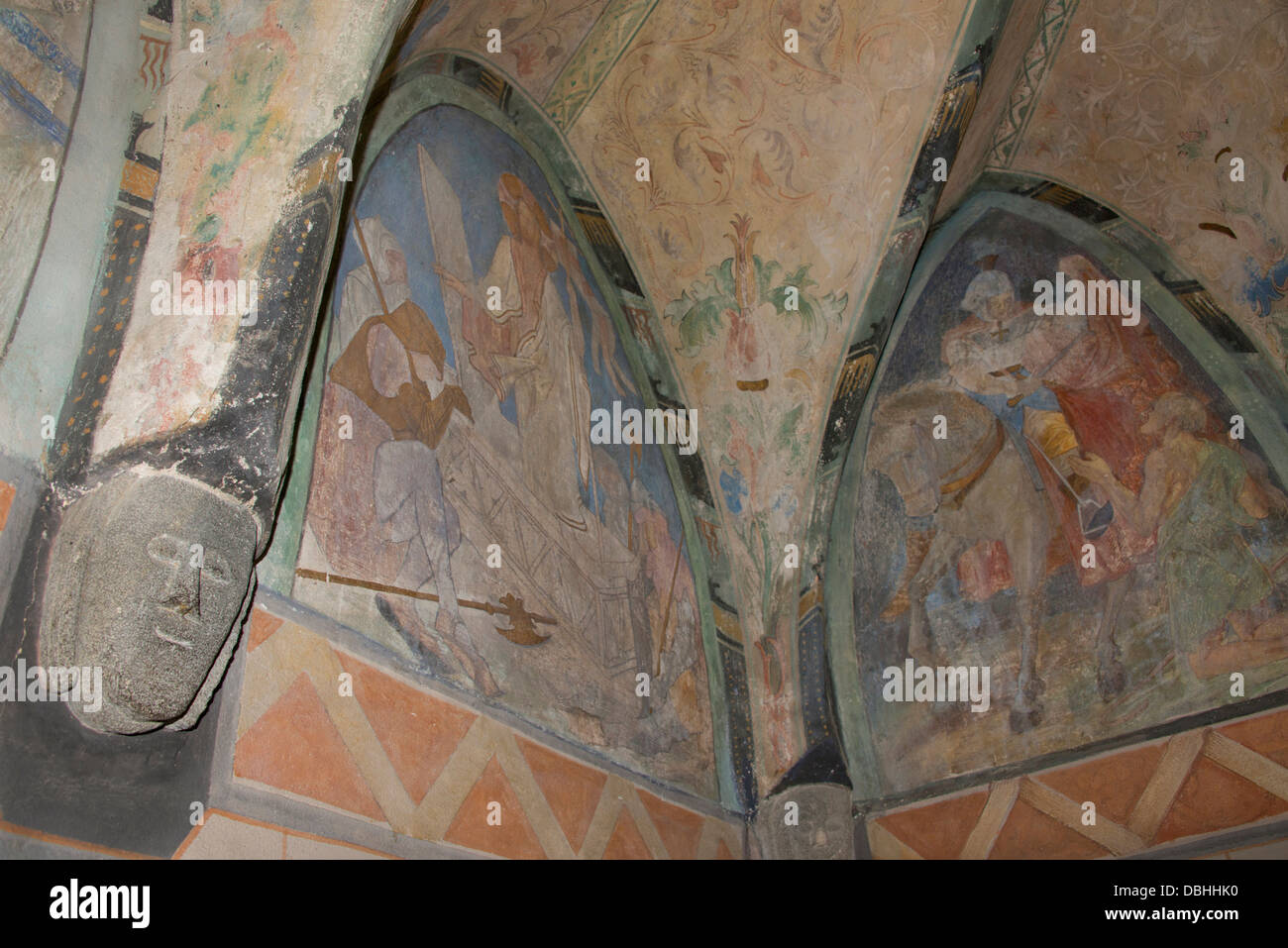 In Germania, in Renania Palatinato, Braubach, il Marksburg Castle. Cappella del Castello affreschi. UNESCO. Foto Stock