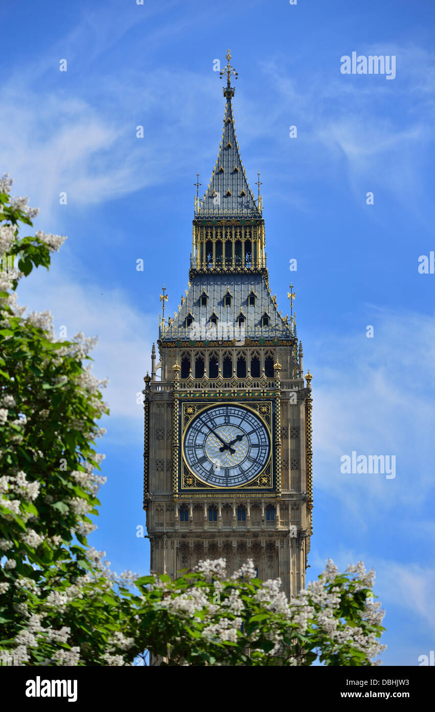 Torre dell'orologio Big ben, Torre Elizabeth, Houses of Parliament, Palazzo di Westminster, Londra, Regno Unito Foto Stock