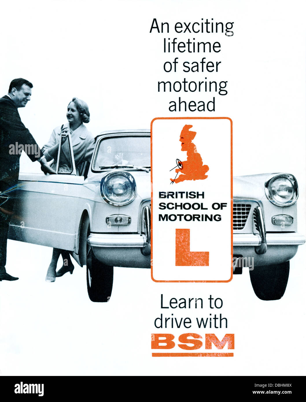 Foglio illustrativo dalla soluzione BSM British School of Motoring sulla sicurezza 1972 anni settanta Foto Stock