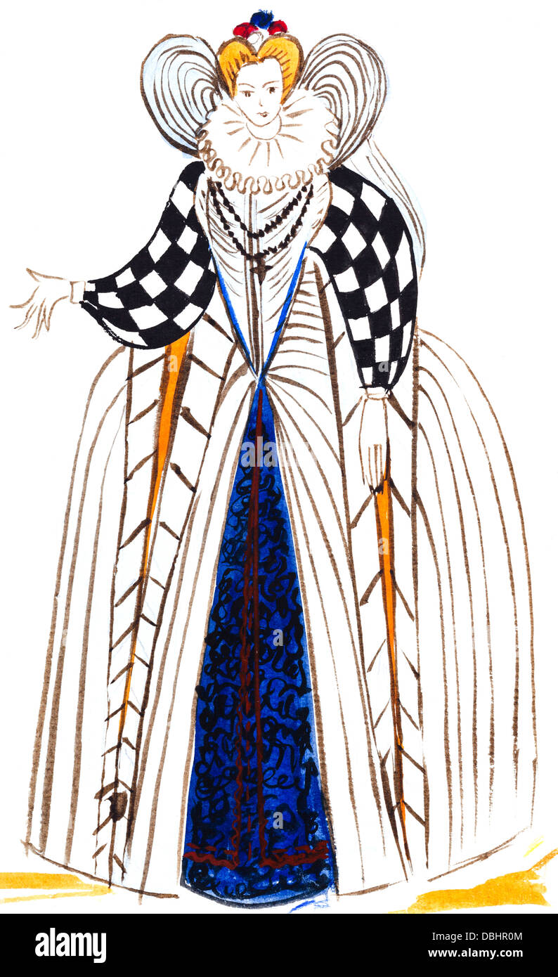 Costume storico - Femmina nobiltà francese abito tardo XVI secolo Foto Stock