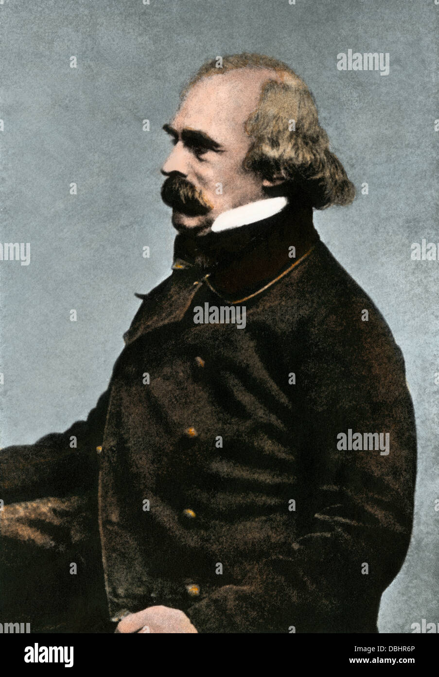 Nathaniel Hawthorne, circa 1862 o 1863. Colorate a mano riproduzione dei mezzitoni di una fotografia Foto Stock