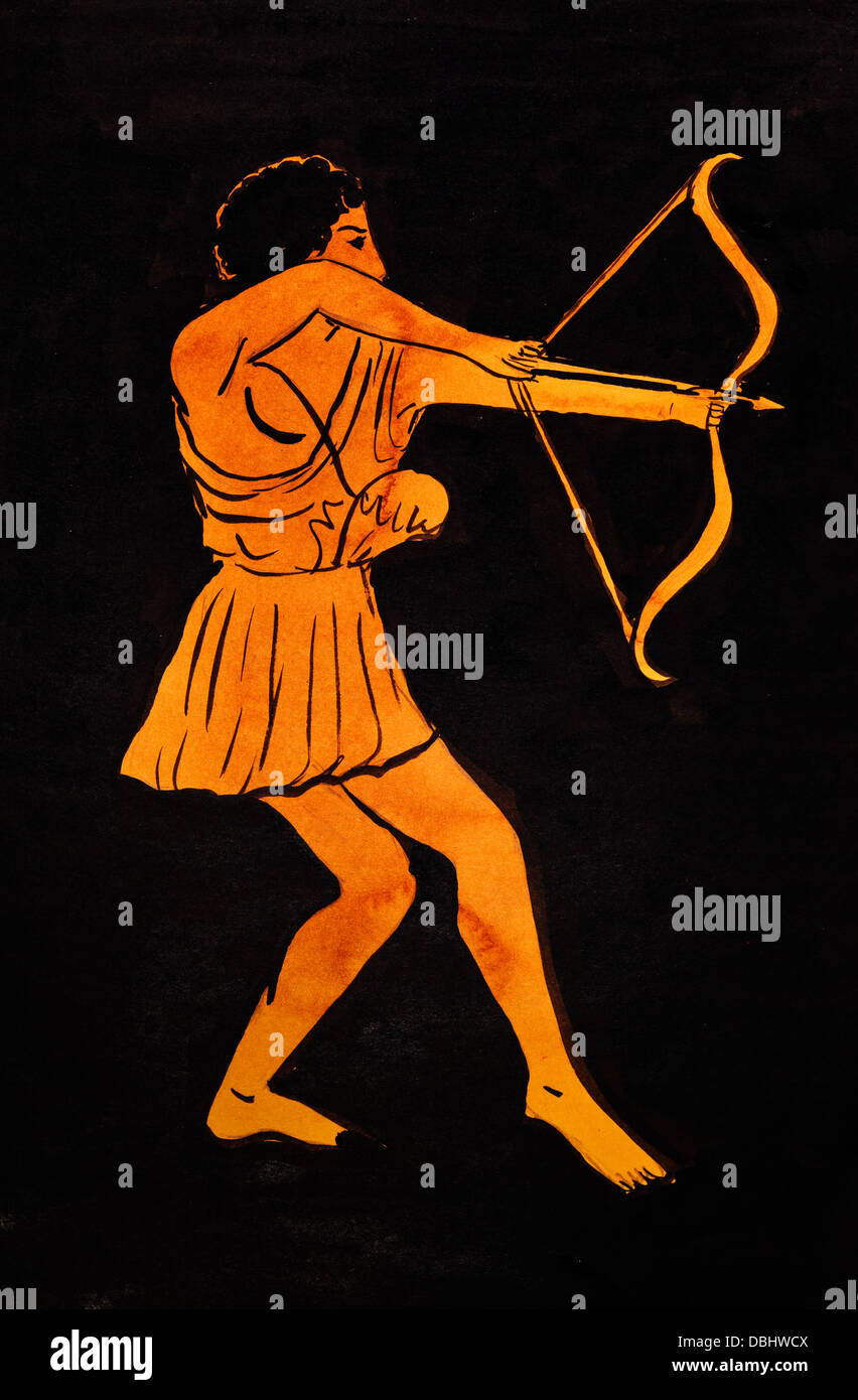 Costume storico - Greco antico stile archer sotto la pittura skyphos del V secolo A.C. Foto Stock