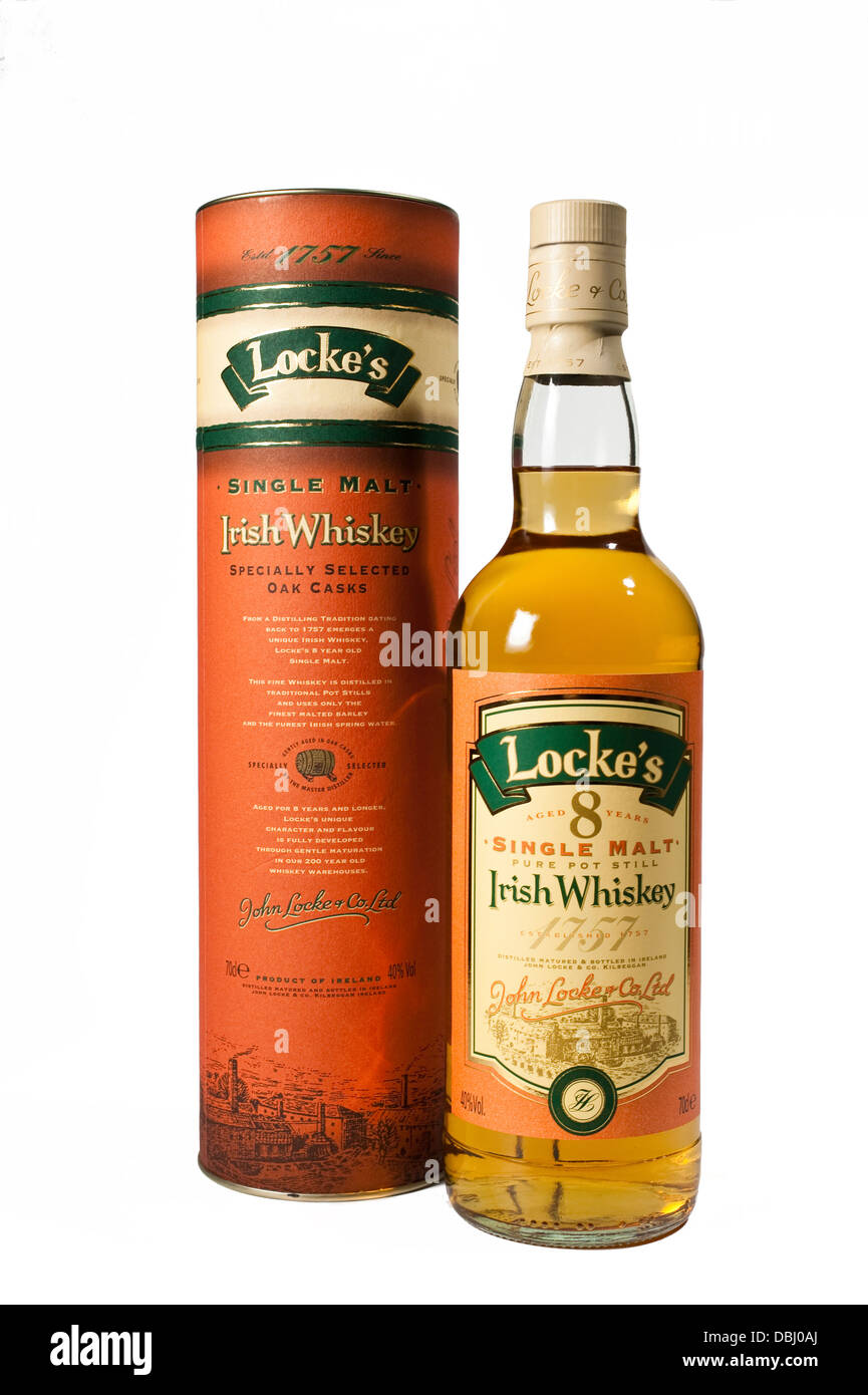 Una bottiglia di Lockes single malt whiskey irlandese effettuate a Kilbeggan contea Westmeath Irlanda Foto Stock