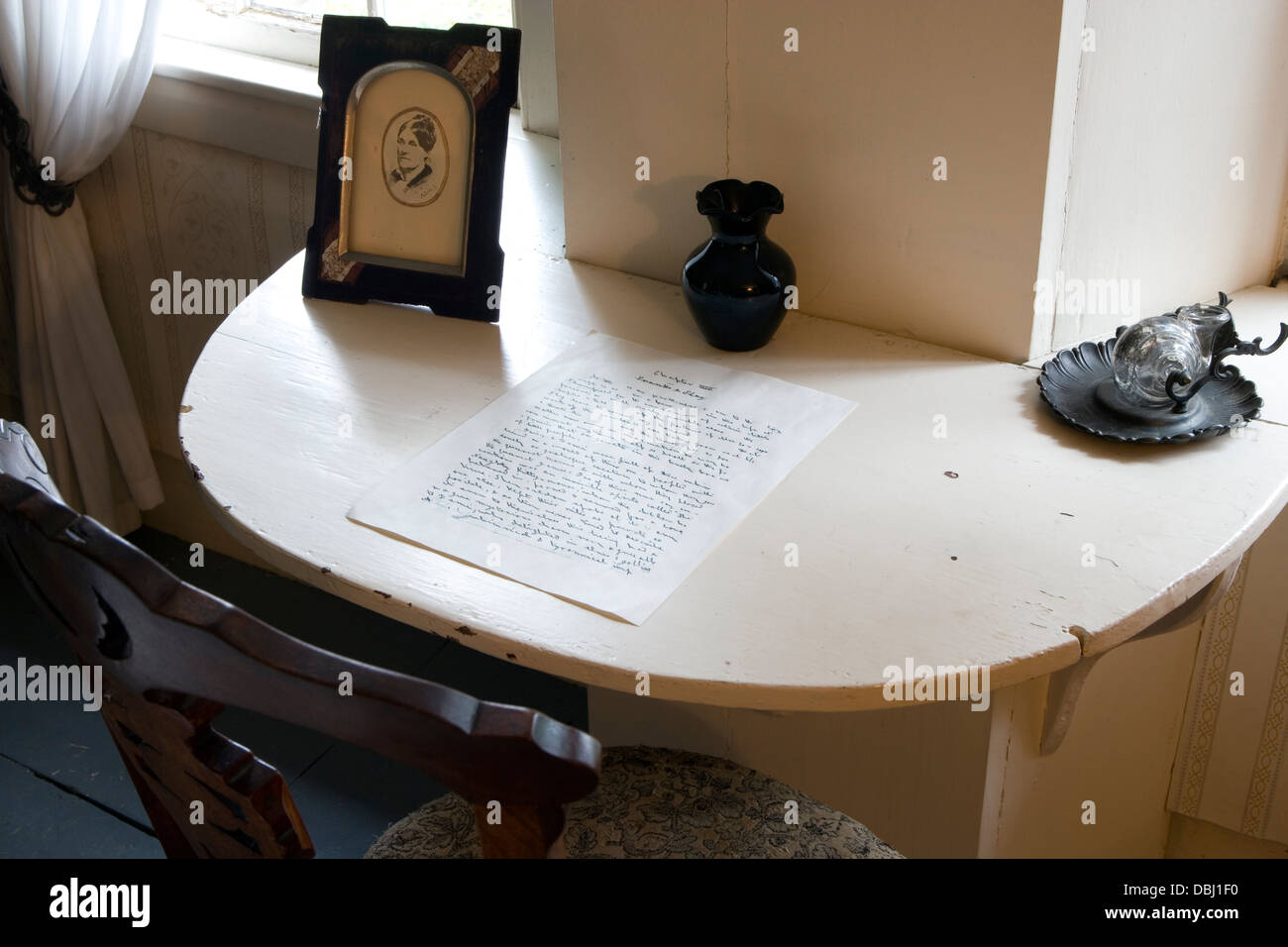 Concord: Orchard House - Louisa May Alcott camera da letto e scrivania dove ha scritto "Piccole Donne". Foto Stock