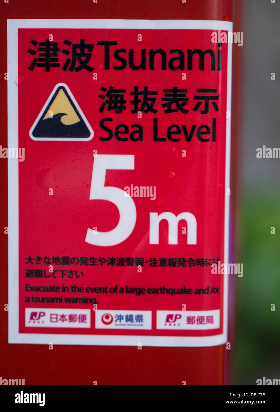 Allarme Tsunami segno, Ishigaki Island, Okinawa, in Giappone Foto Stock