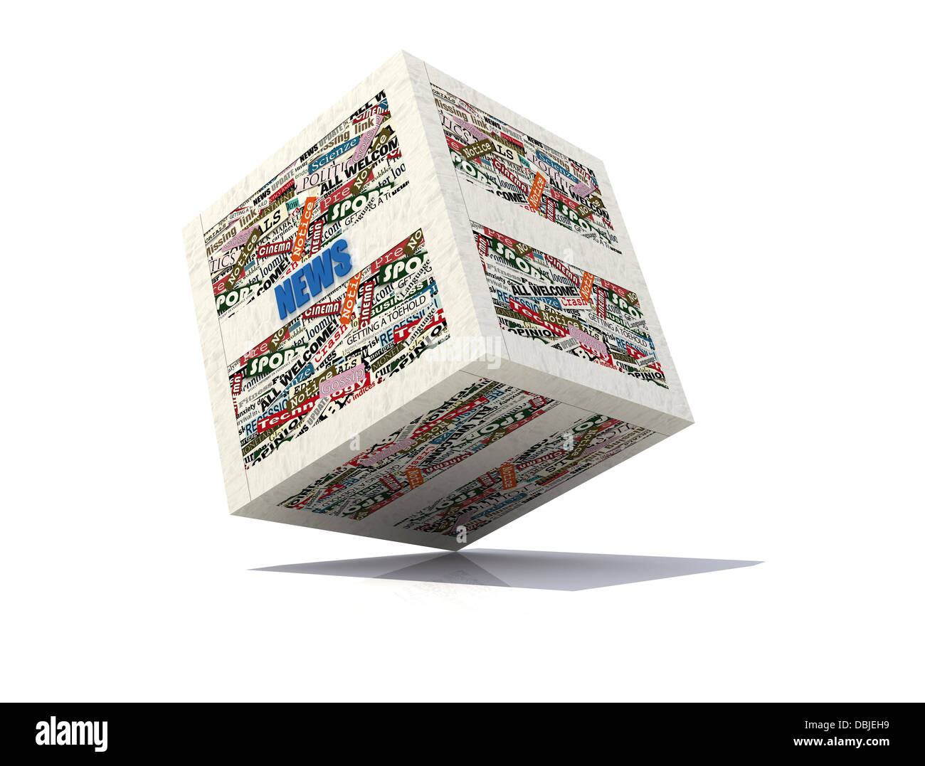 Cube news realizzato con ritagli di giornale Foto Stock