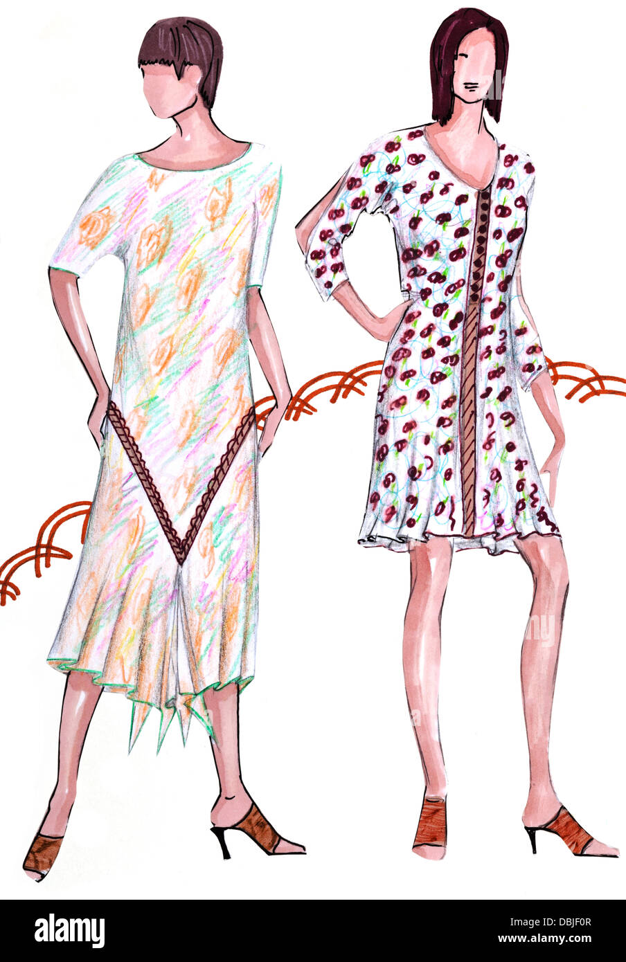 Modello di donna abbigliamento - due eleganti abiti estivi Foto Stock