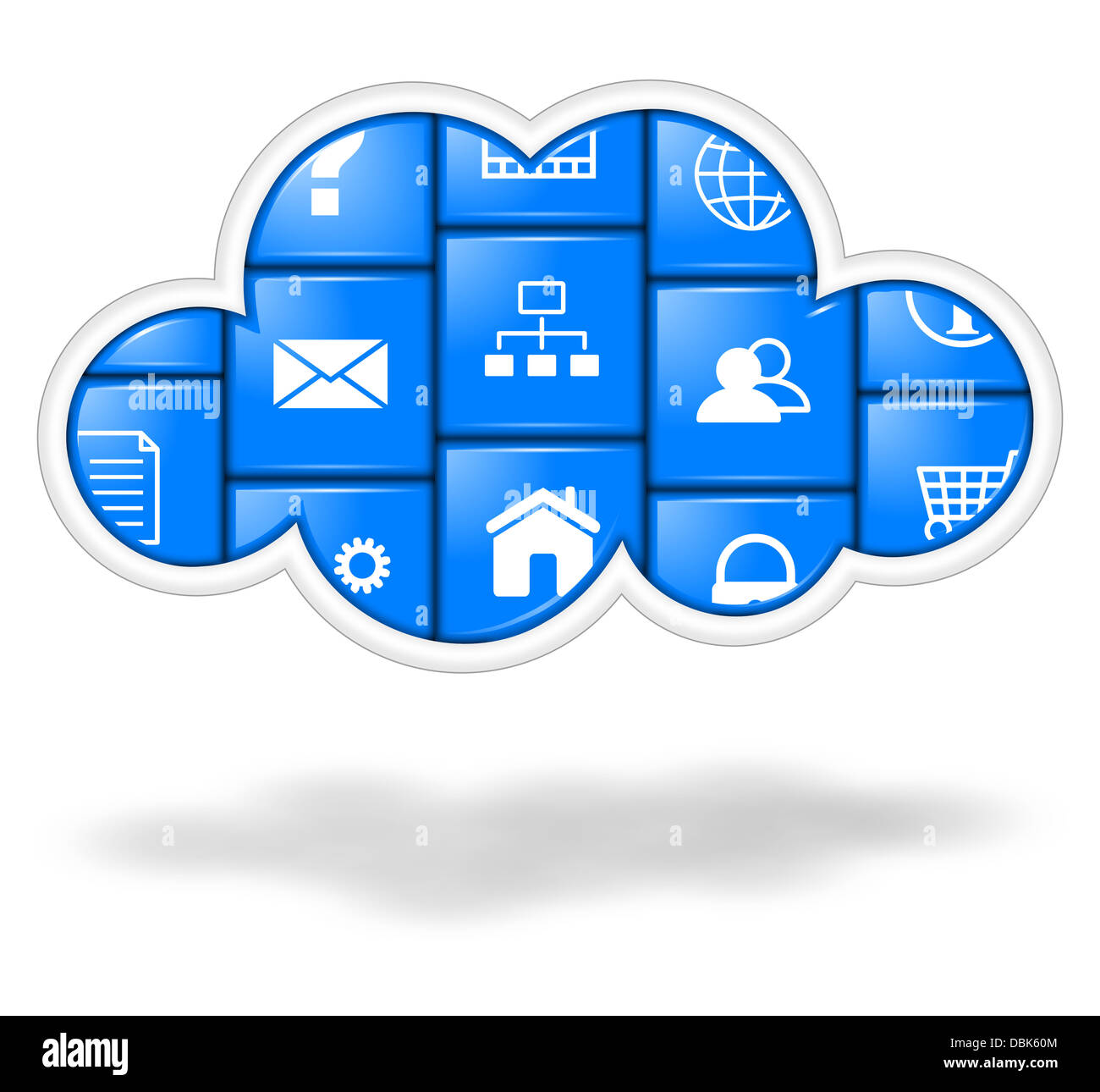 Blue cloud con i pulsanti delle applicazioni illustrazione, cloud computing concept Foto Stock