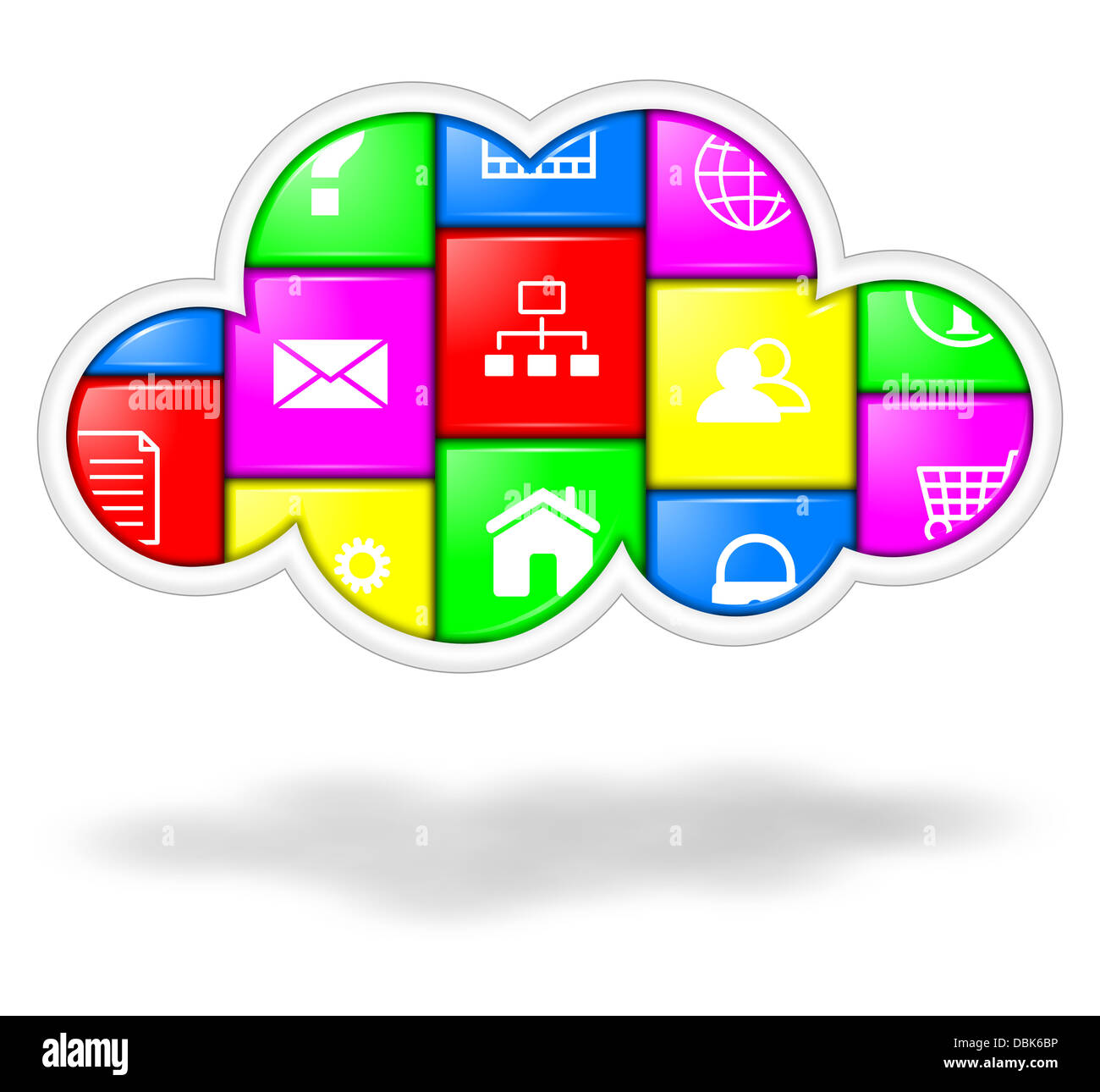 Cloud colorato con i pulsanti delle applicazioni illustrazione, servizi cloud computing concept Foto Stock