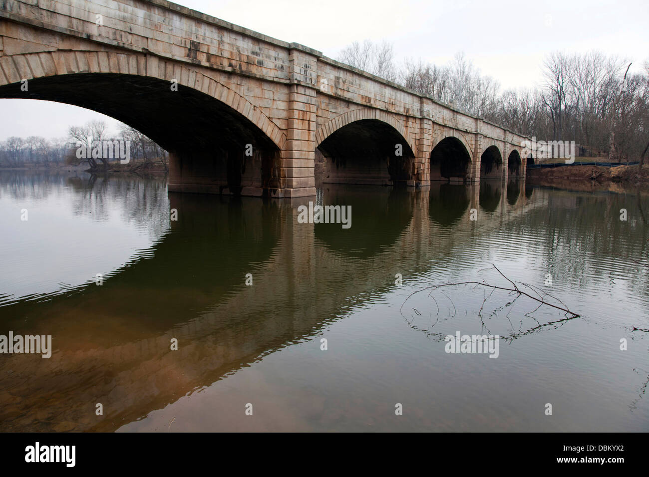 Lo storico ponte presso la foce del fiume Monocacy in Maryland. Foto Stock