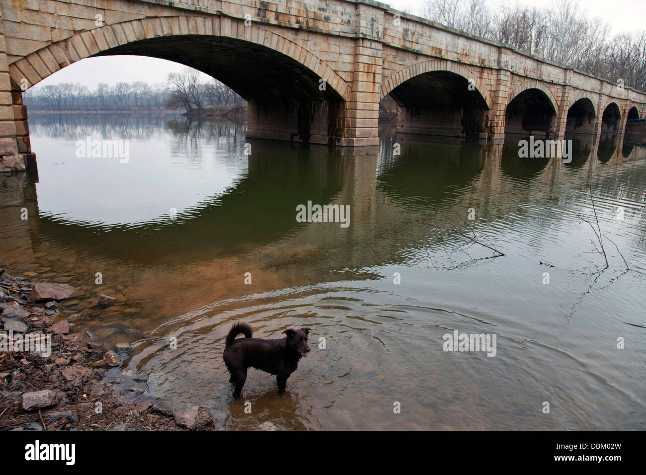 Lo storico ponte presso la foce del fiume Monocacy in Maryland. Foto Stock