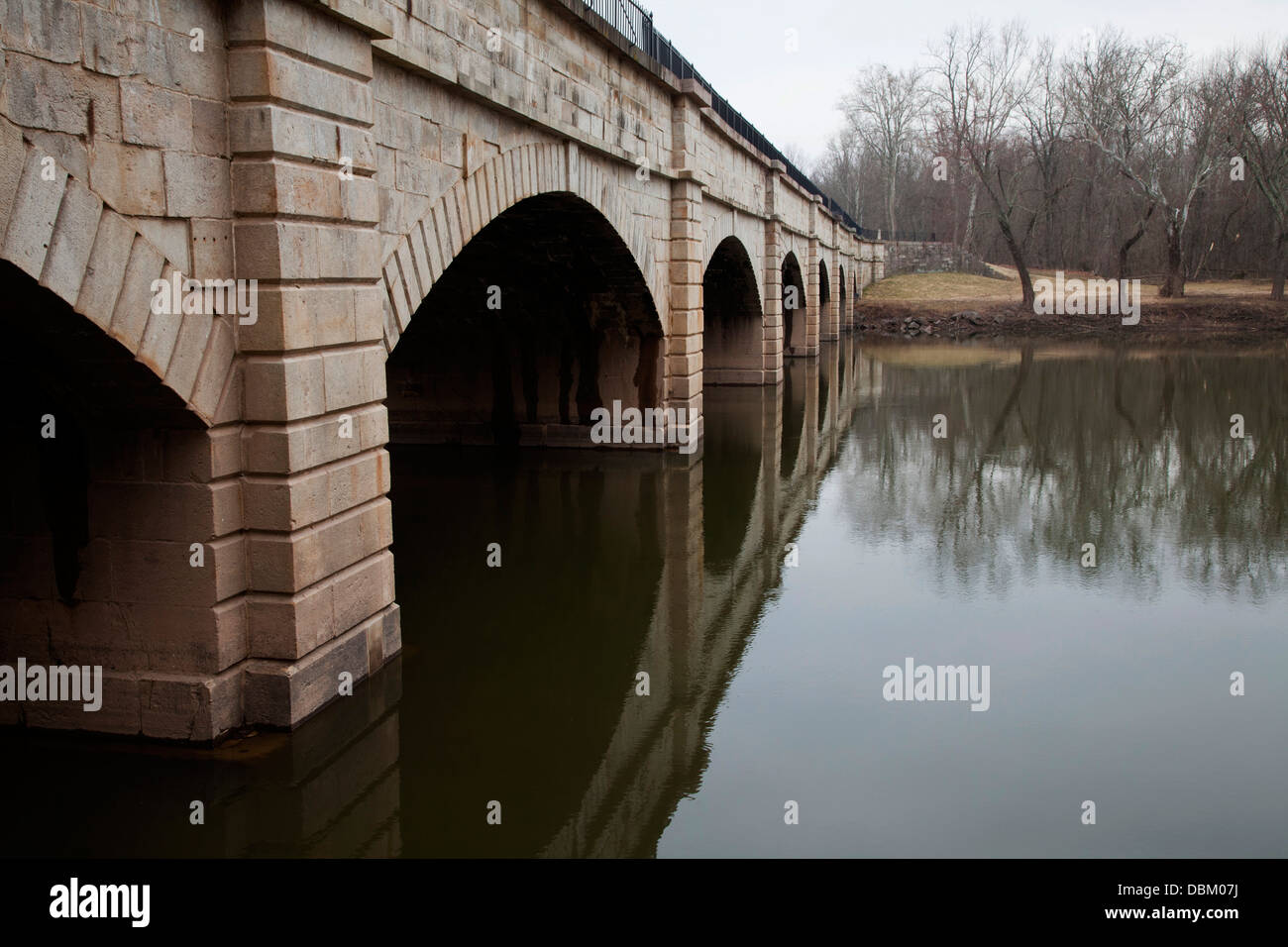 Lo storico ponte presso la foce del fiume Monocacy in Maryland. Foto Stock