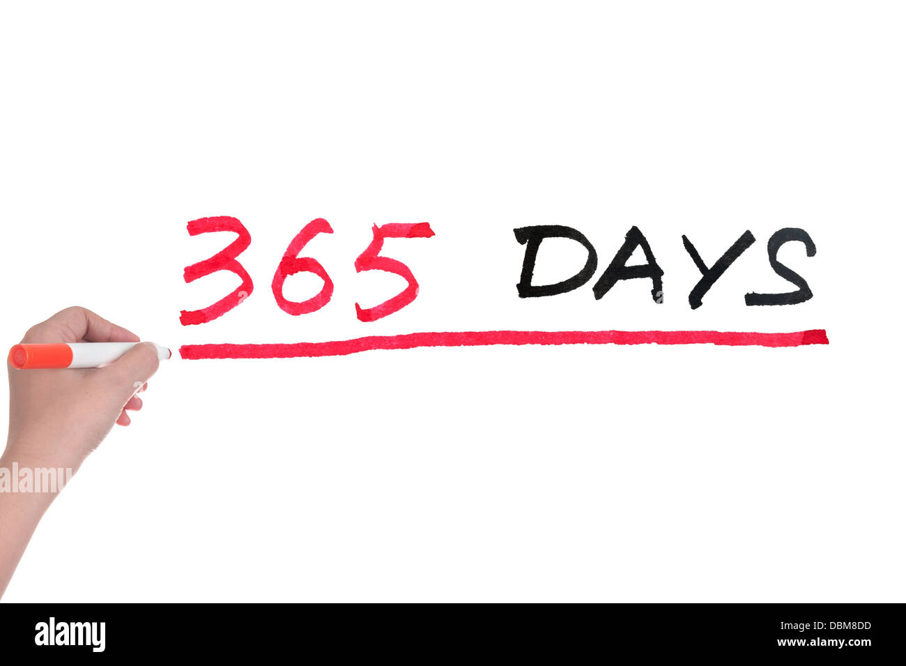 365 giorni parole scritte sulla lavagna bianca Foto Stock