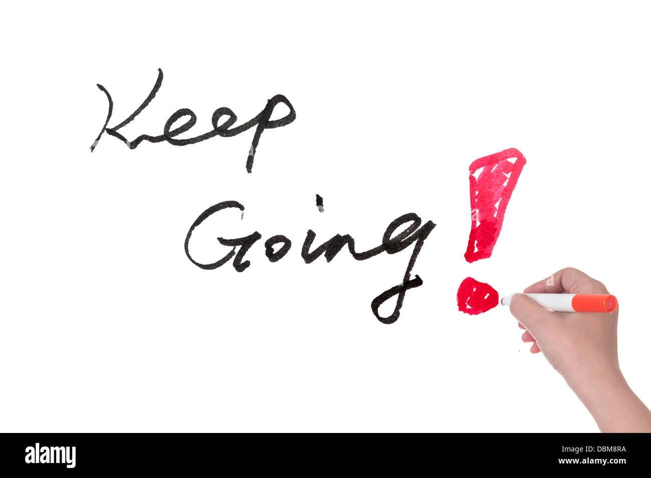 La scrittura a mano continuate parole su una lavagna bianca Foto Stock