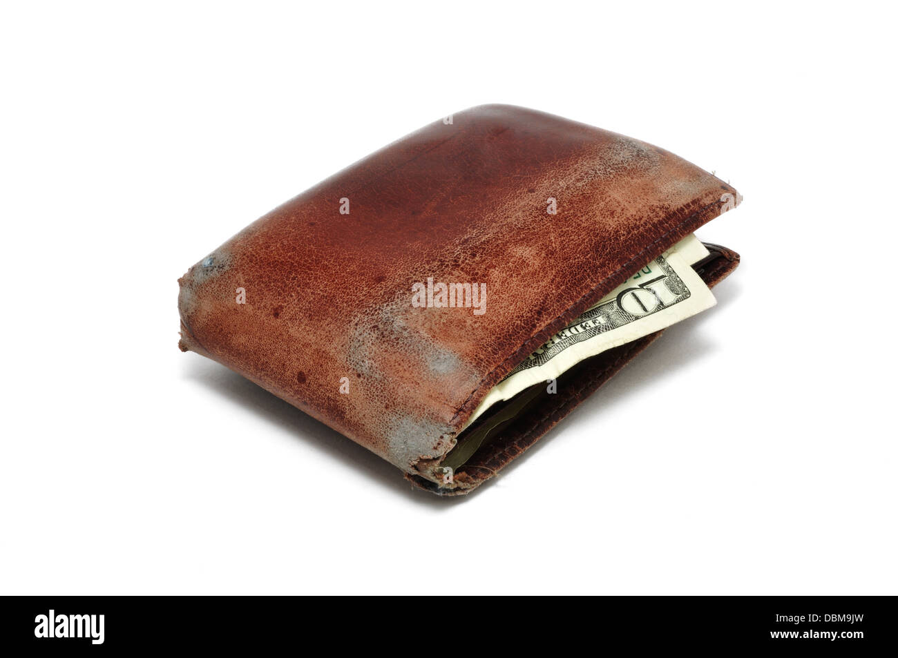 Vecchio portafoglio con 10 dollari Foto Stock