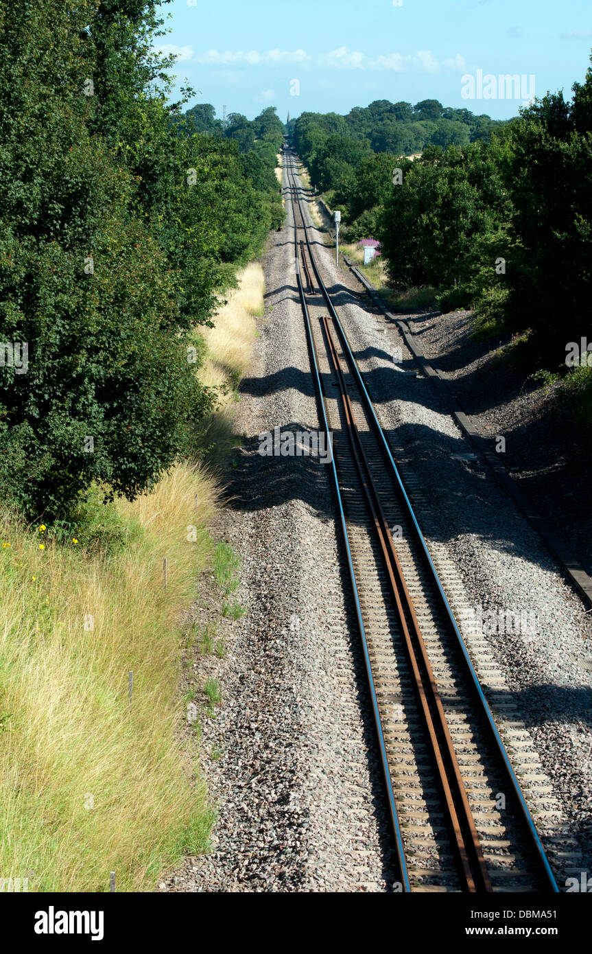 Dritto a binario unico della linea ferroviaria Foto Stock