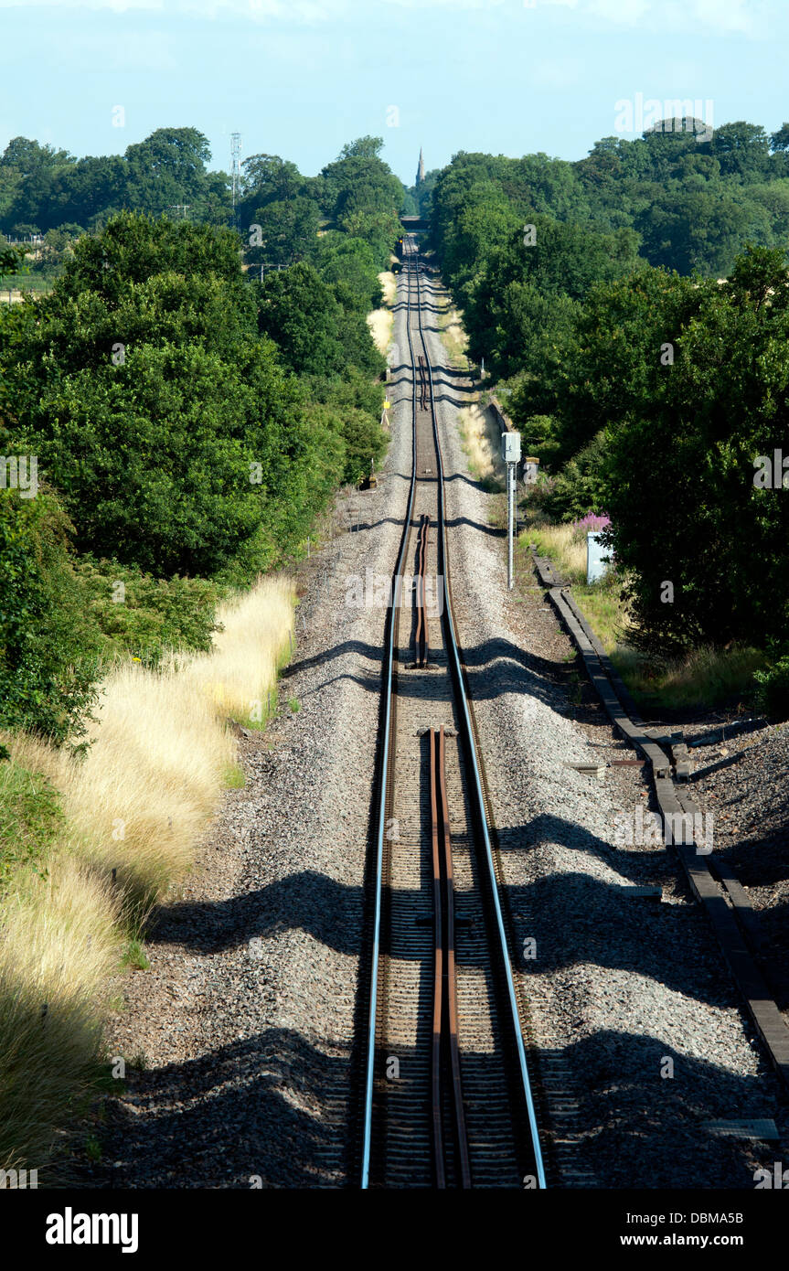 Dritto a binario unico della linea ferroviaria Foto Stock
