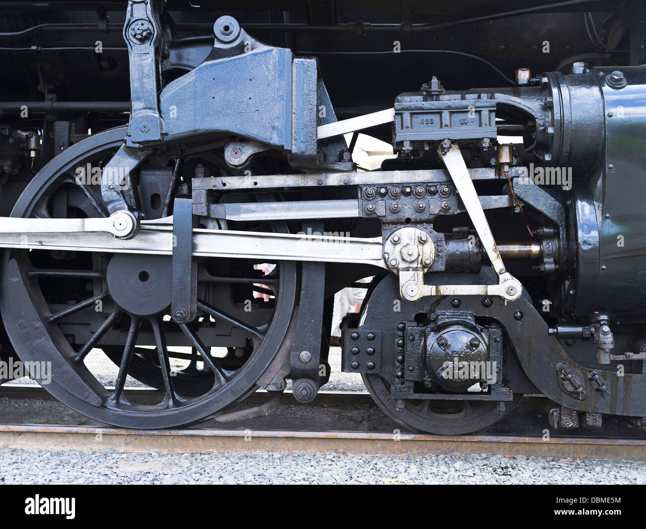 Dh Treno a Vapore TRASPORTI NUOVA ZELANDA i pistoni delle ruote i treni a vapore del meccanismo di alimentazione Foto Stock
