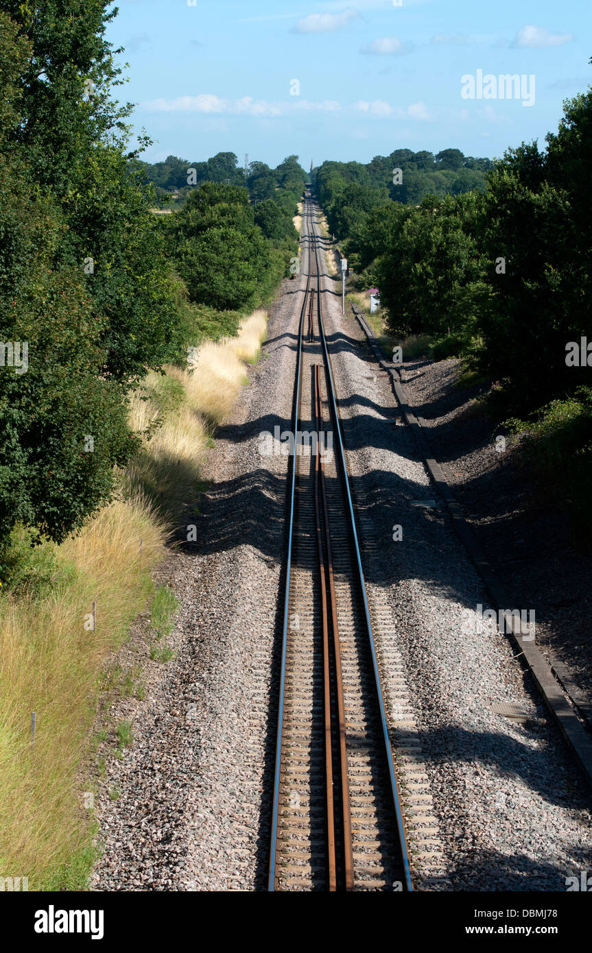 Dritto a binario unico della linea ferroviaria Foto Stock