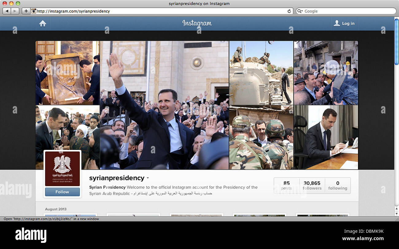 Il presidente siriano Bashar al-Assad apre Instagram conto Foto Stock