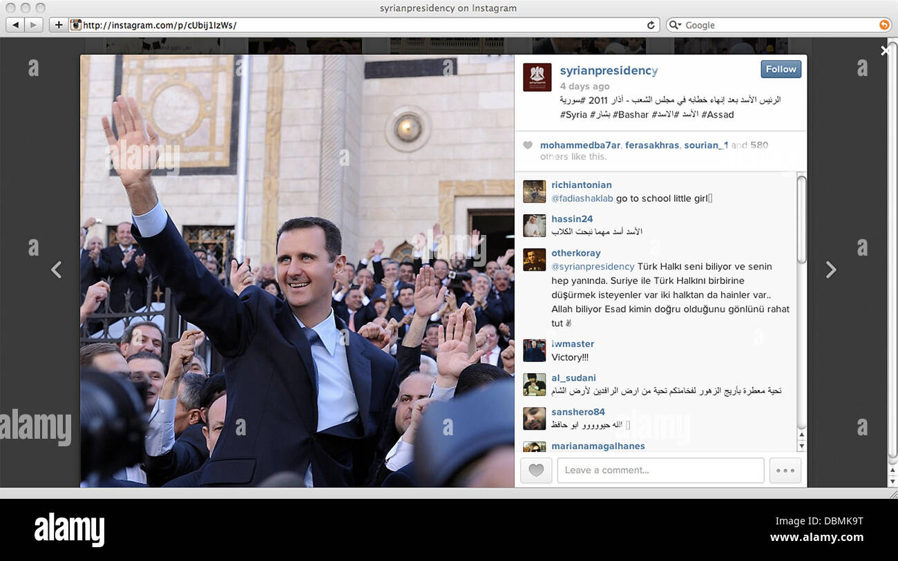 Il presidente siriano Bashar al-Assad apre Instagram conto Foto Stock