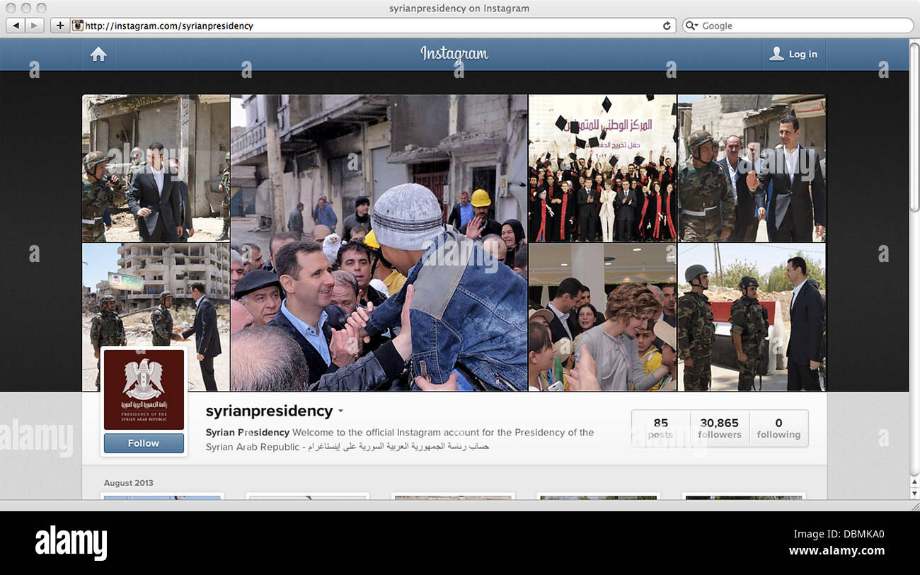 Il presidente siriano Bashar al-Assad apre Instagram conto Foto Stock