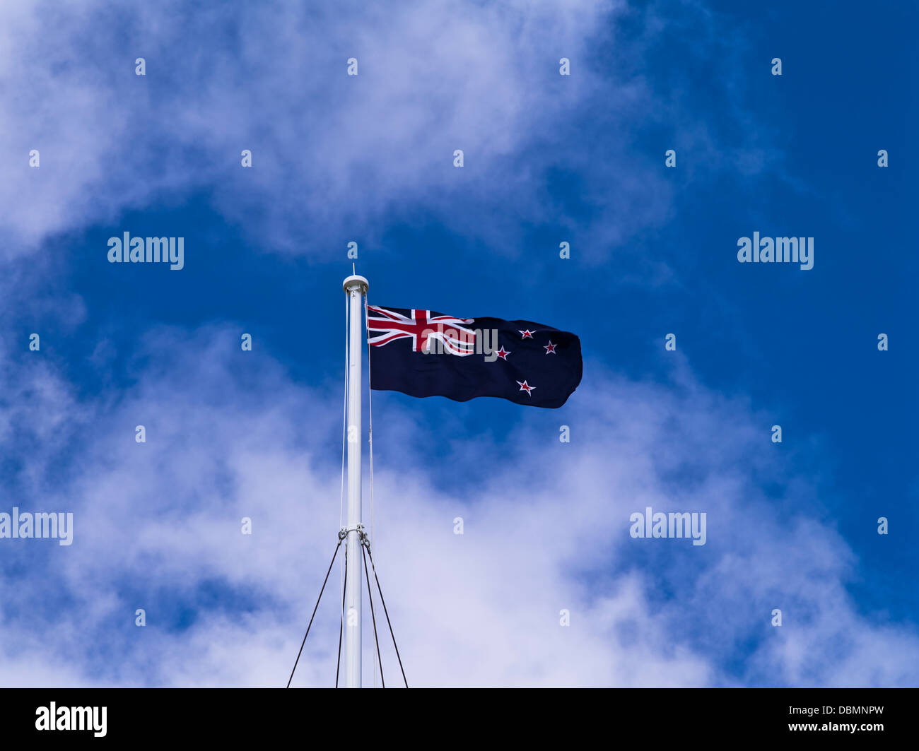 Dh Waitangi Treaty Grounds Baia delle Isole Nuova Zelanda Nuova Zealands bandiera e pennone testa del montante Foto Stock