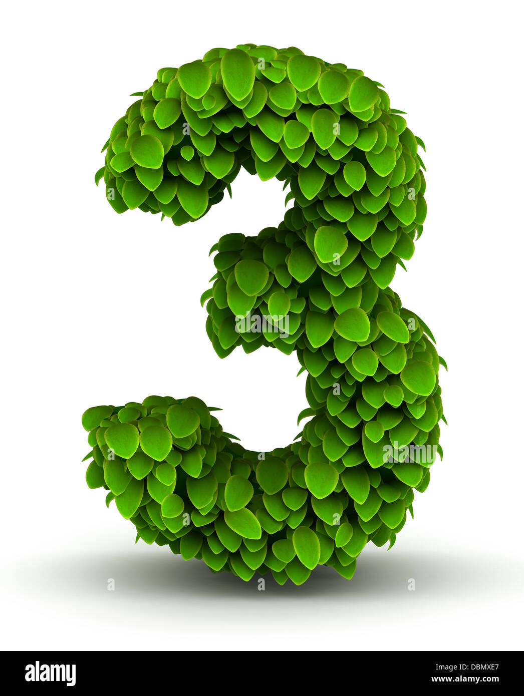 Numero 3, verde lascia font Foto Stock